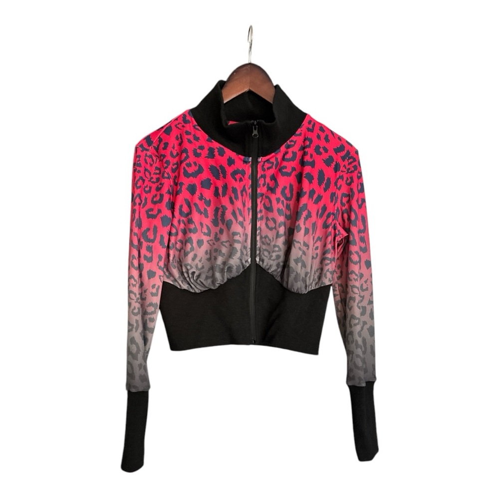 Blanc Noir Pink and Black Gradient  Cropped Bomber Jacket